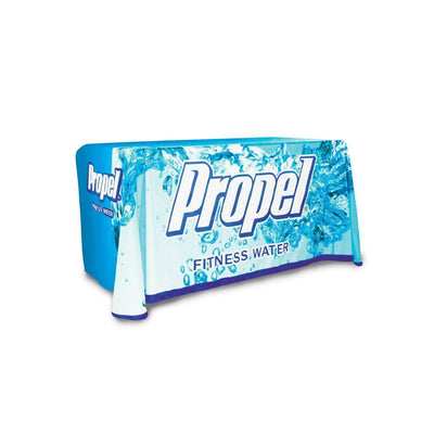 Custom printed table throw with Propel Fitness Water branding for trade shows and exhibitions