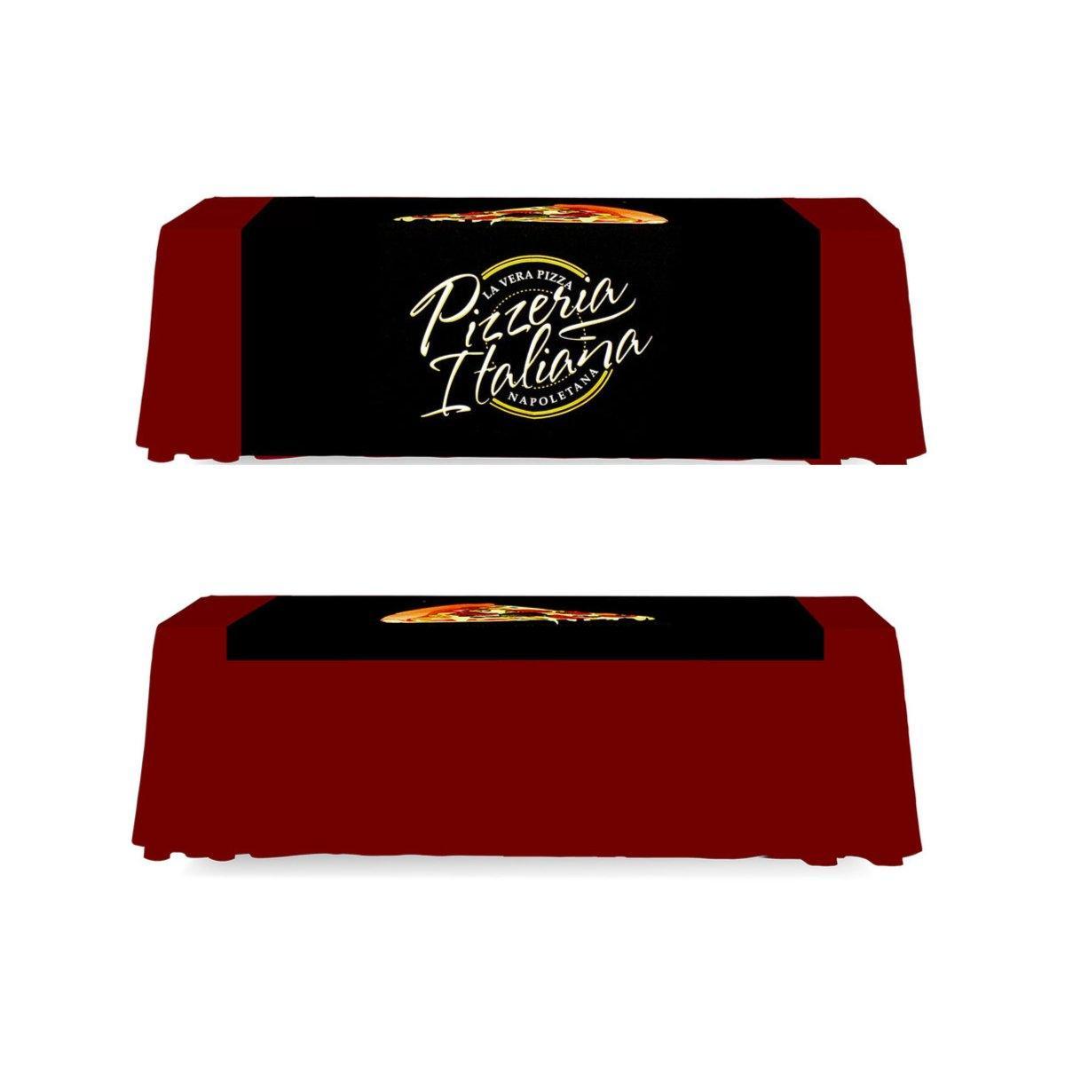 Trade show table runner with Pizzeria Italiana logo and pizza graphic for exhibitions and events