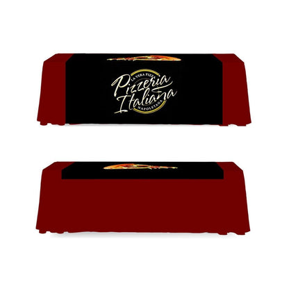 Trade show table runner with Pizzeria Italiana logo and pizza graphic for exhibitions and events