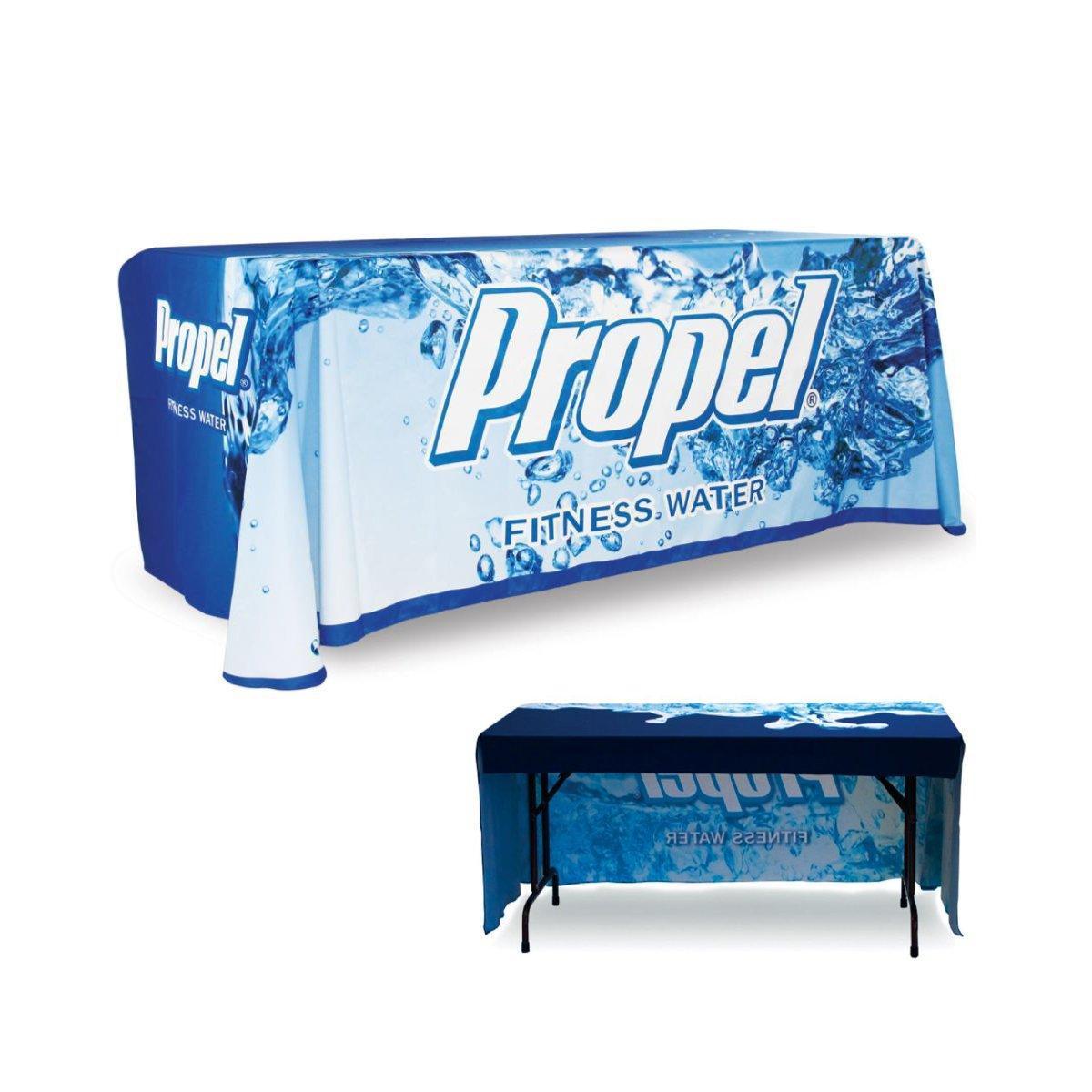 6ft promotional table throw with Propel Fitness Water branding for trade shows and events