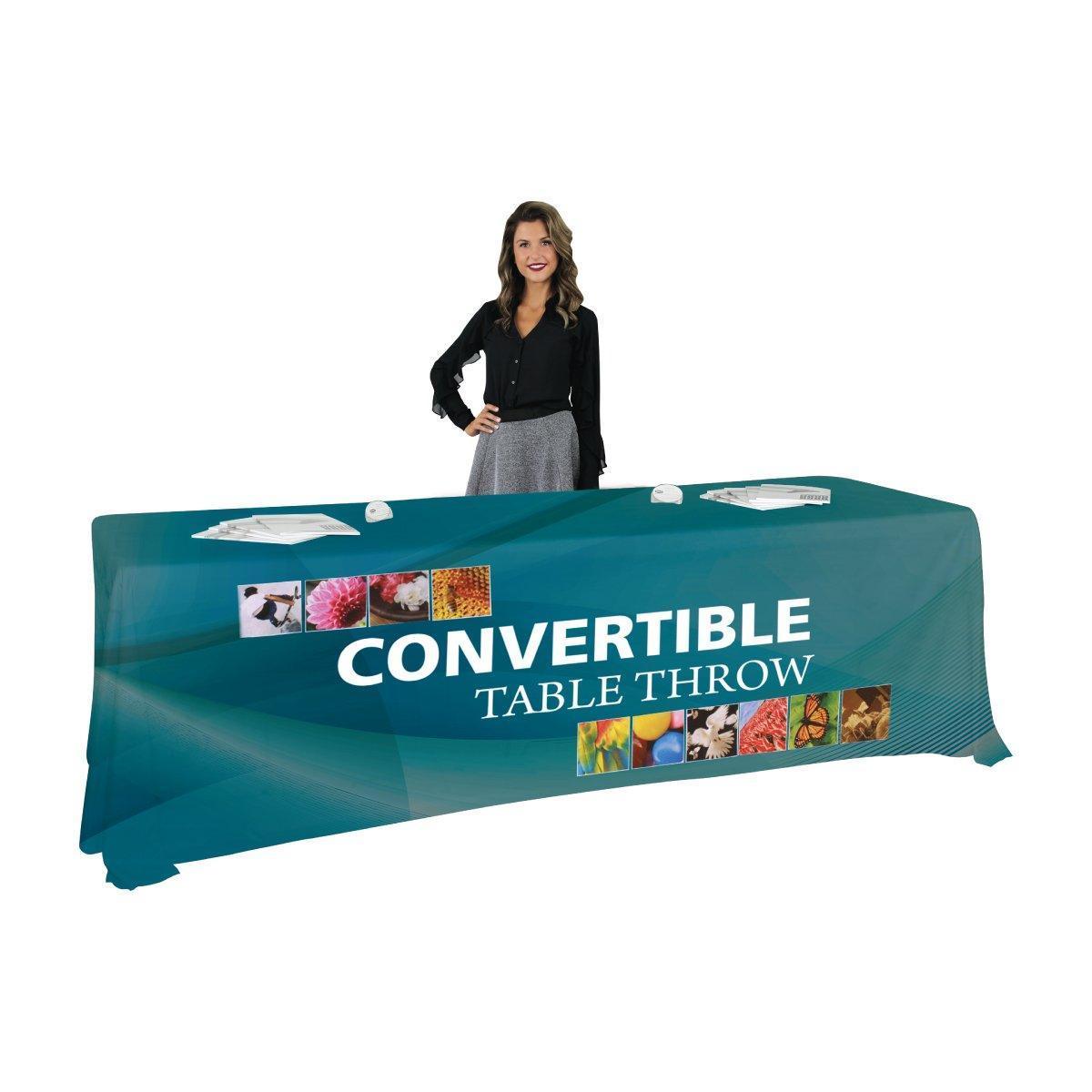 Convertible table throw with graphic design for trade shows and exhibitions on 8ft table