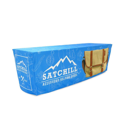 8ft fitted trade show table throw with custom branding for exhibitions and special events