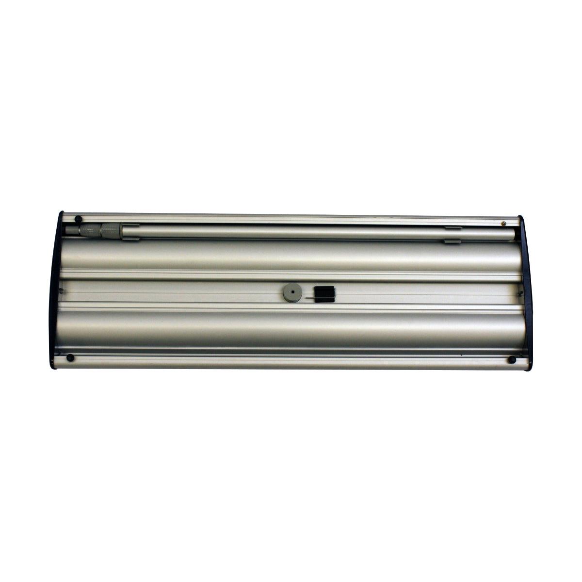 Closed retractable banner stand base for trade show and exhibition displays