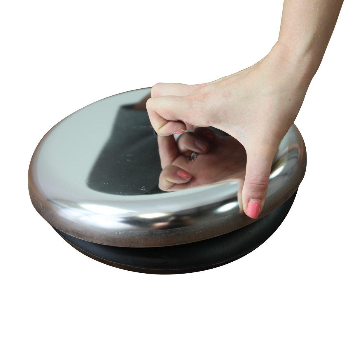 Hand gripping round metal base for trade show sign stand or exhibition display