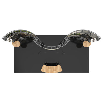 Curved truss display system with spotlights and counters for trade shows and special events