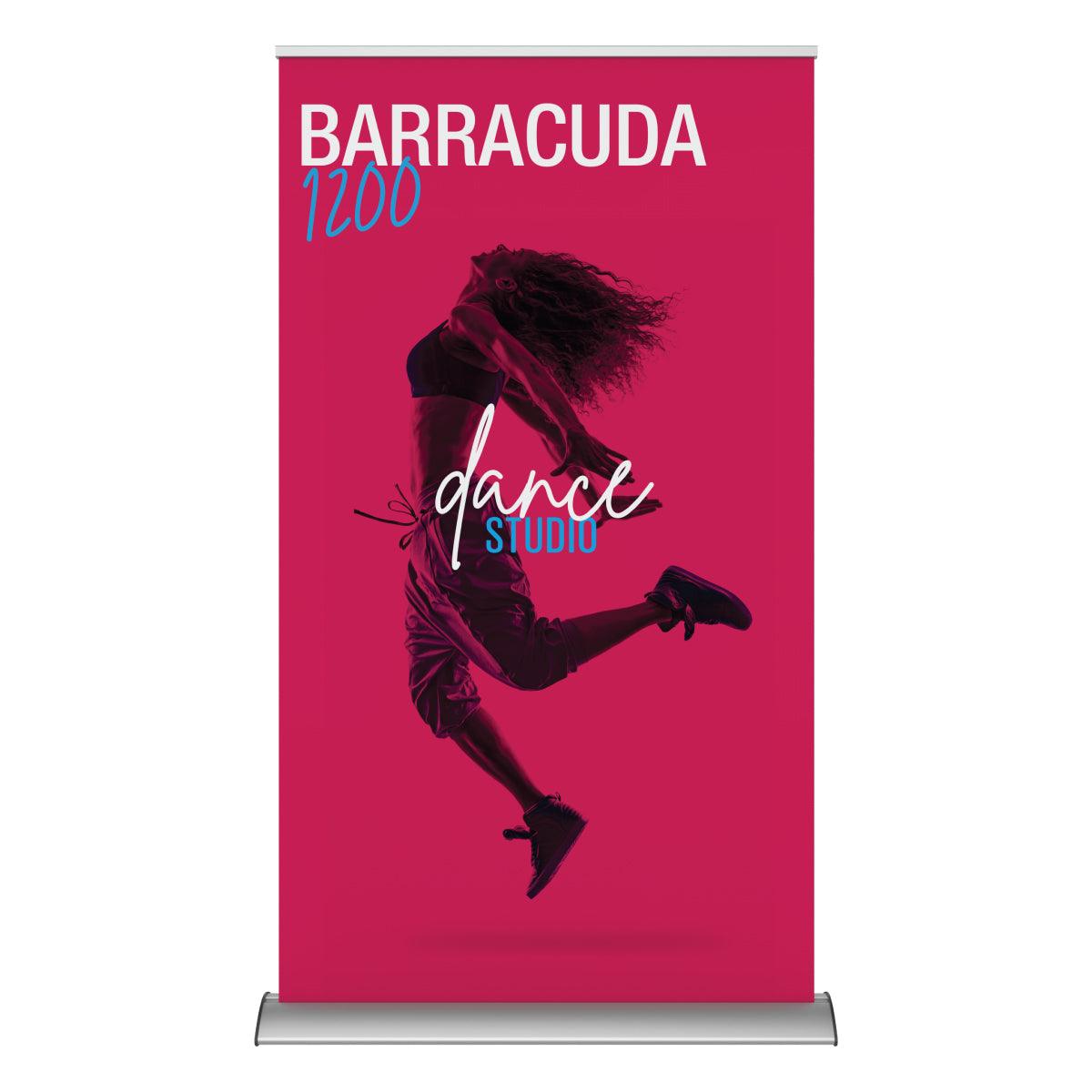 Banner stand display with dynamic dancer image promoting dance studio for trade shows and events