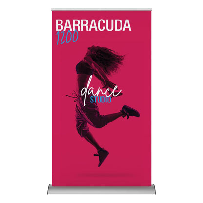 Banner stand display with dynamic dancer image promoting dance studio for trade shows and events
