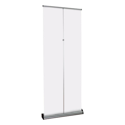 Retractable banner stand with blank vertical display for trade shows and exhibitions