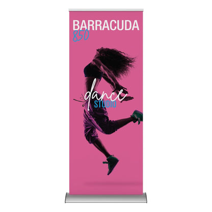 Retractable banner stand featuring a dynamic dancer for trade shows, exhibitions, and event promotion