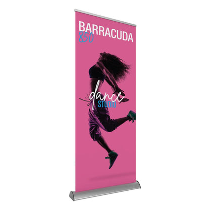 Retractable banner stand showcasing a dance studio advertisement for trade shows and exhibitions