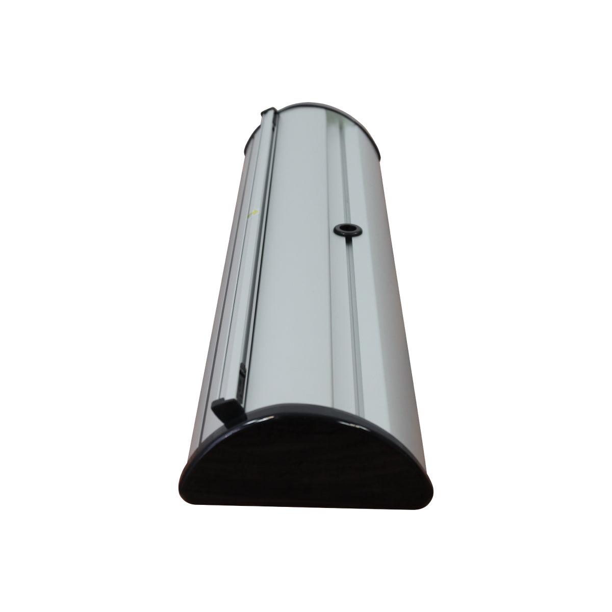 Closed portable banner stand case for trade shows and exhibitions with locking mechanism