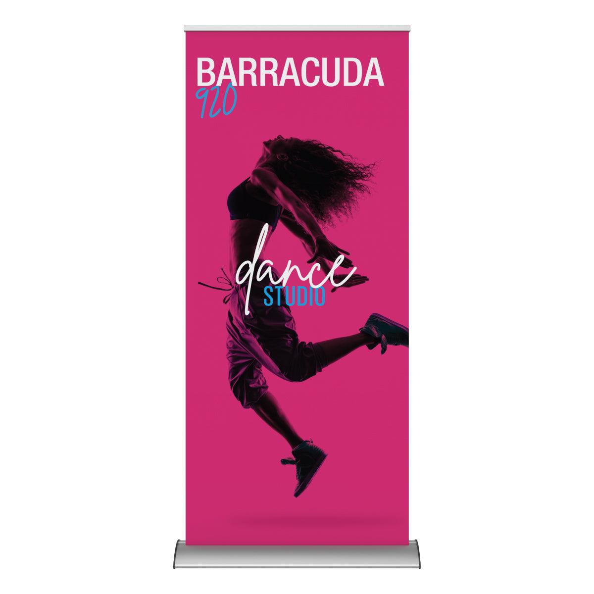 Barracuda 920 banner stand with dynamic dance studio advertisement for trade shows and exhibitions