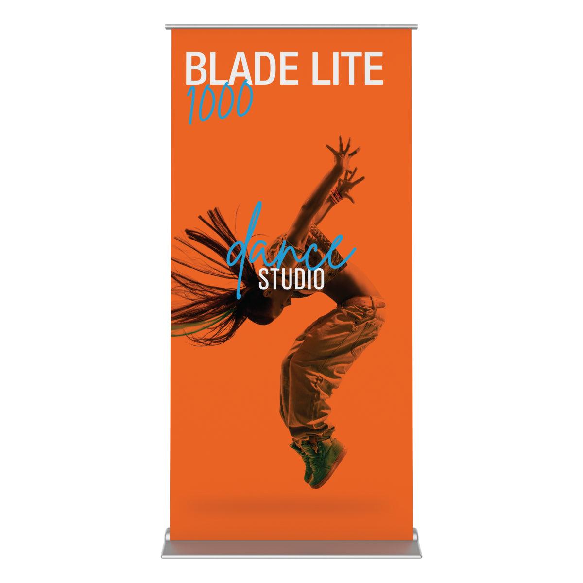 Blade Lite 1000 banner stand featuring dynamic dance studio advertising for trade shows and exhibitions