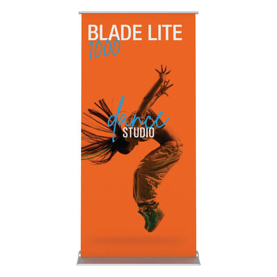 Blade Lite 1000 banner stand featuring dynamic dance studio advertising for trade shows and exhibitions