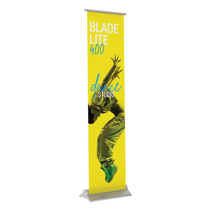 Retractable banner stand displaying dance studio promotion, ideal for trade shows and exhibitions