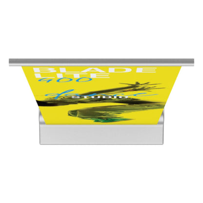 Retractable banner stand showcasing large printed graphic for trade shows and exhibitions