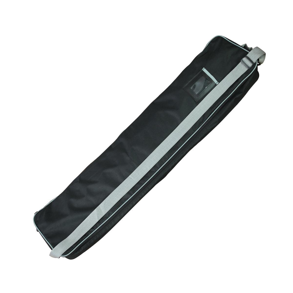 Carrying case with adjustable strap designed for safe transport of banner stands at trade shows and exhibitions