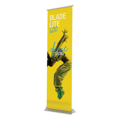 Tall retractable banner stand showcasing dynamic dance studio advertisement for trade shows and exhibitions