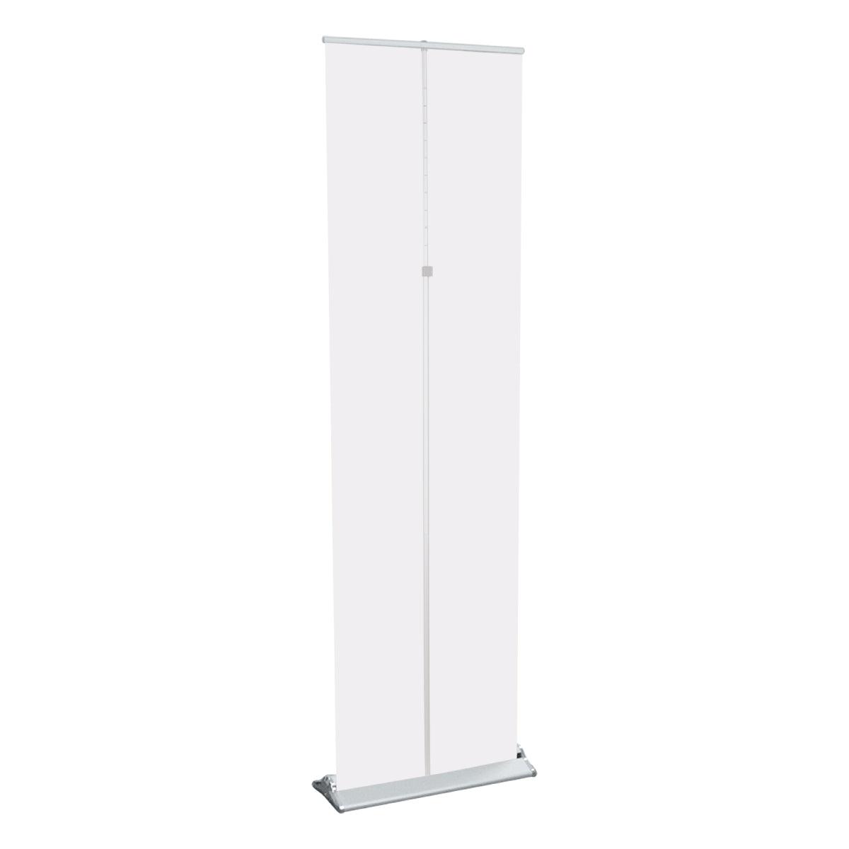 Retractable banner stand for trade shows and exhibitions with a tall, vertical display panel
