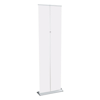 Retractable banner stand for trade shows and exhibitions with a tall, vertical display panel