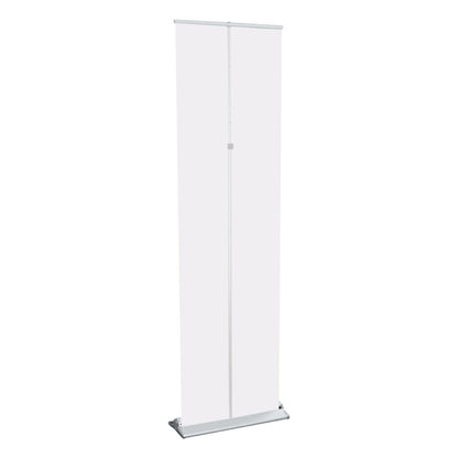 Retractable banner stand for trade shows and exhibitions with a tall, vertical display panel