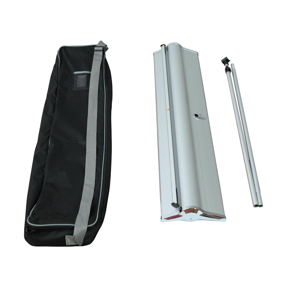 Portable banner stand with carrying bag and support poles for trade shows and exhibitions