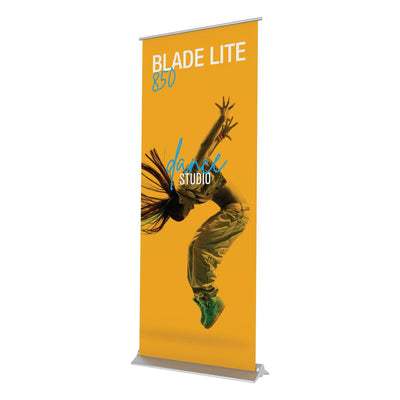 Blade Lite 850 retractable banner stand featuring dynamic dance studio advertisement for trade shows and exhibitions