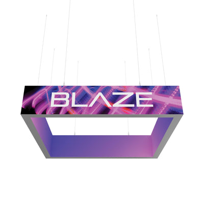 Suspended rectangular light box signage with BLAZE logo for trade show and exhibition displays