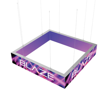 Hanging square light box with Blaze branding for trade shows and exhibitions