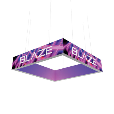 Hanging square light box with Blaze logo, ideal for trade show and exhibition displays