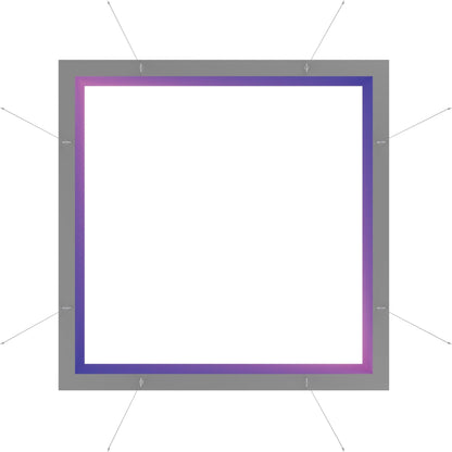 Square hanging light box with illuminated frame for trade show and exhibition displays