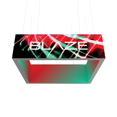 hanging light box display with dynamic graphic and BLAZE branding for trade shows and exhibitions