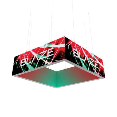 Suspended square light box with dynamic graphic design and branding for trade shows and exhibitions