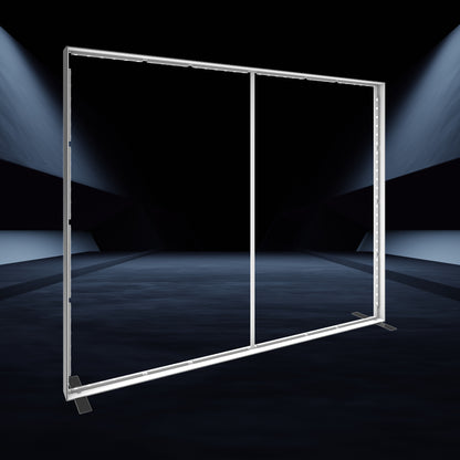 Large freestanding metal frame structure for trade shows and exhibitions under spotlight