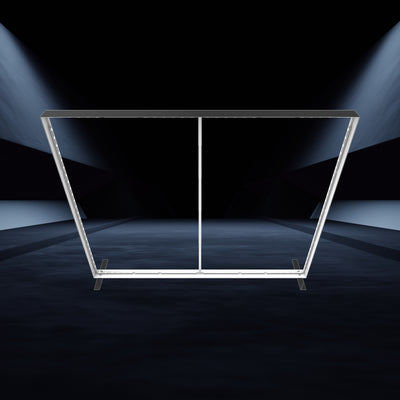 Illuminated rectangular frame display for trade shows and exhibitions in a dark event space