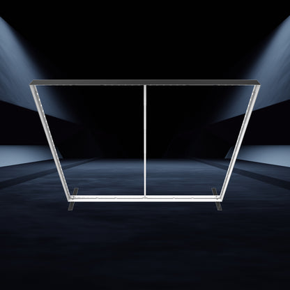 Illuminated rectangular frame display for trade shows and exhibitions in a dark event space