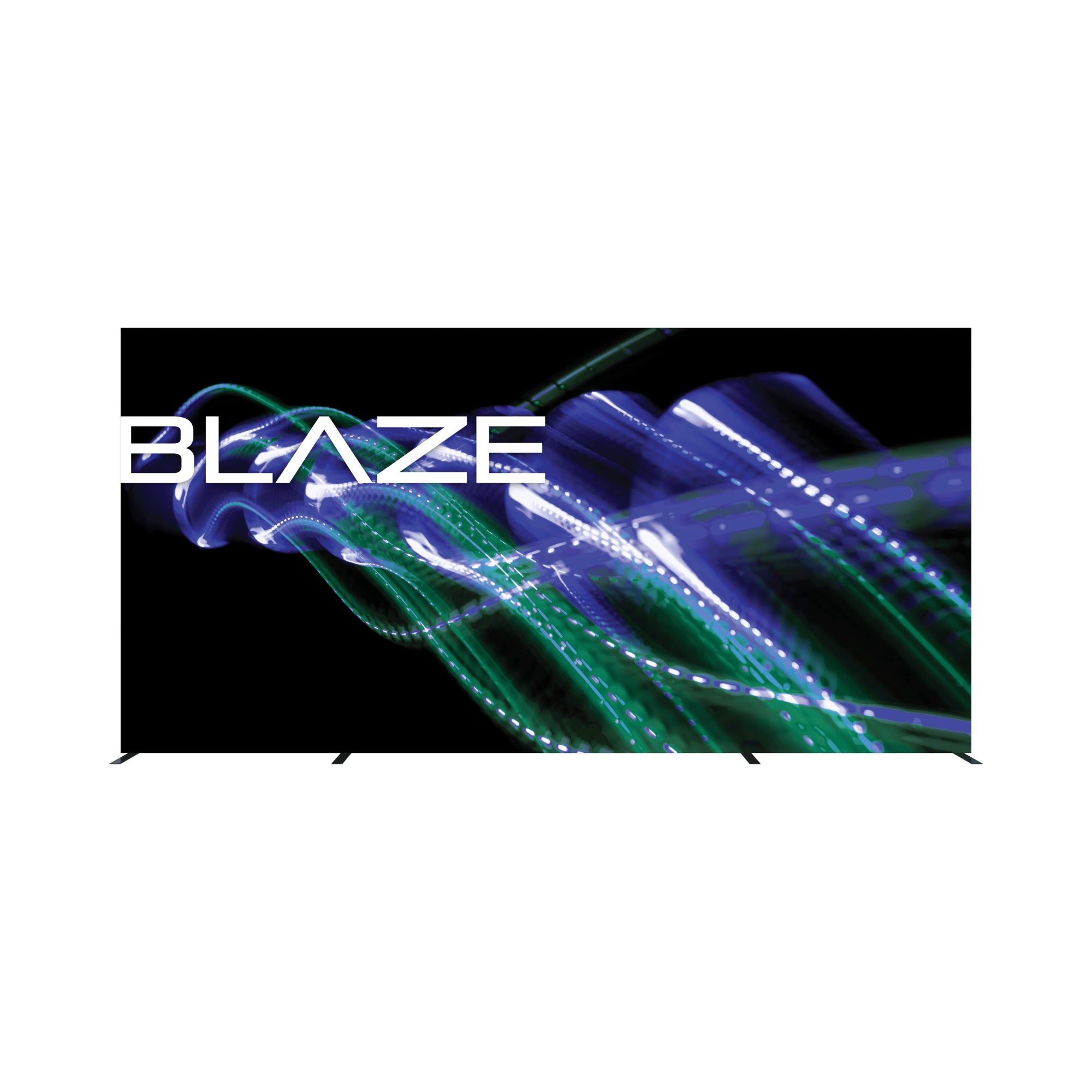 Illuminated trade show light box display with dynamic wave graphics and BLAZE branding