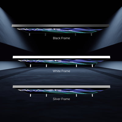 Thin light box displays with black, white, and silver frames for trade shows and exhibitions