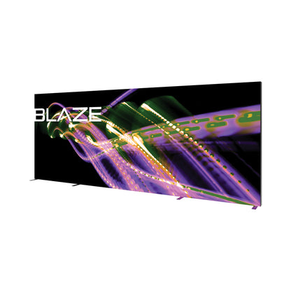 Large fabric trade show display with abstract light design and BLAZE branding for exhibitions