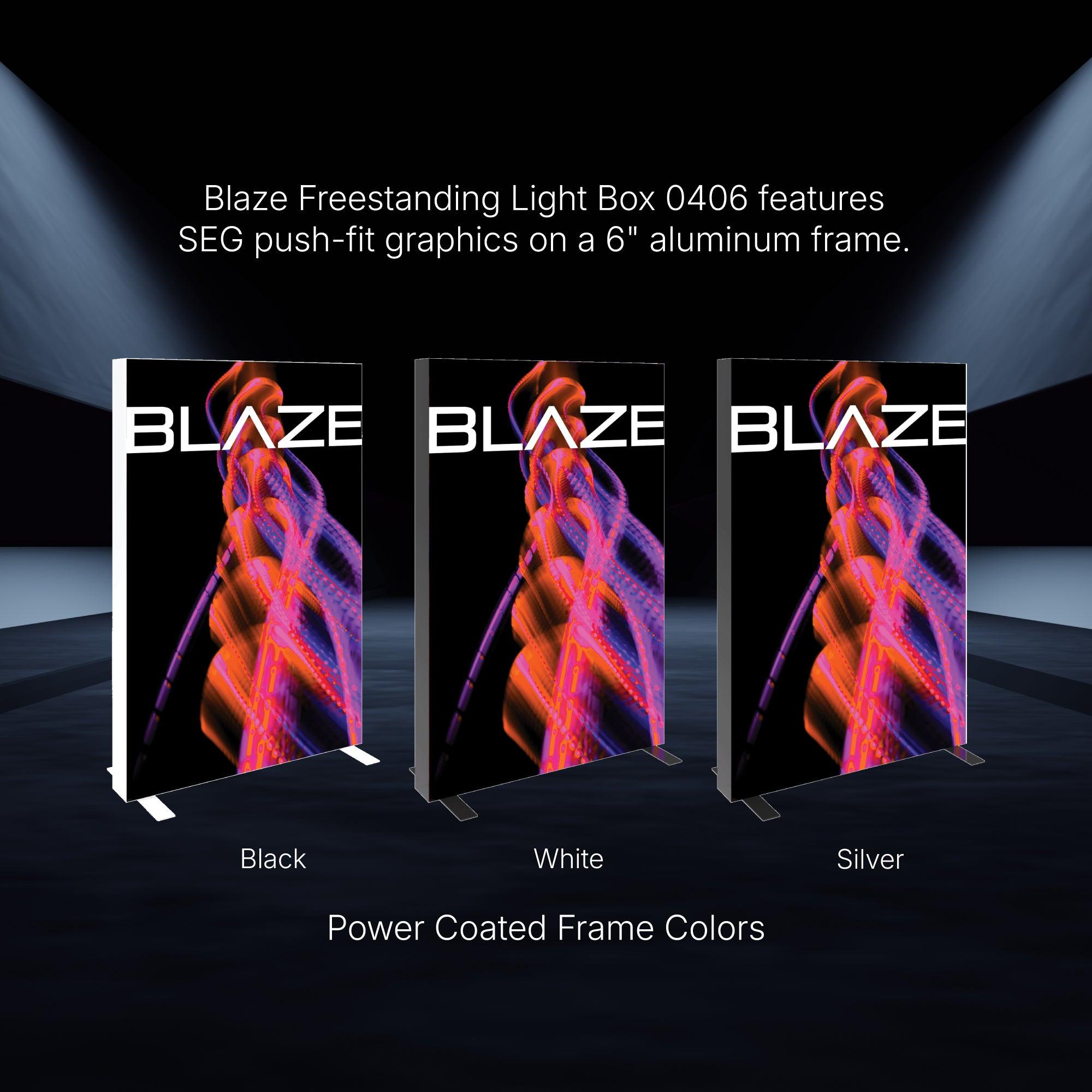 Three Blaze freestanding light boxes with SEG push-fit graphics for trade shows and exhibitions