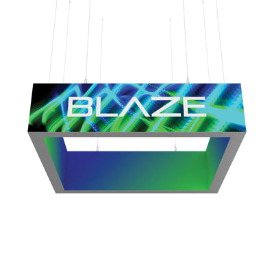 Suspended lightbox display with BLAZE logo and dynamic abstract pattern for trade shows and exhibitions