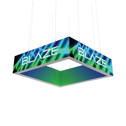 Suspended square hanging light box with Blaze branding for trade shows and exhibitions