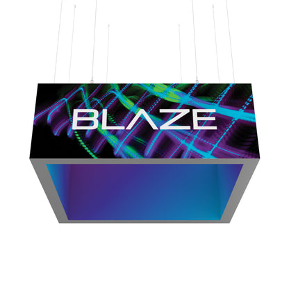 Blaze branded hanging light box display for trade shows and exhibitions with illuminated frame