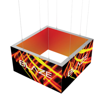 Suspended square light box display with dynamic graphic, ideal for trade shows and exhibitions