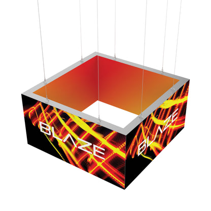 Suspended square light box display with dynamic graphic, ideal for trade shows and exhibitions