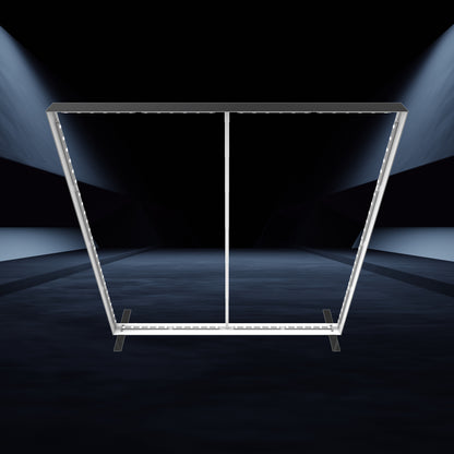 LED light box frame setup for trade shows and exhibitions in a dark event space