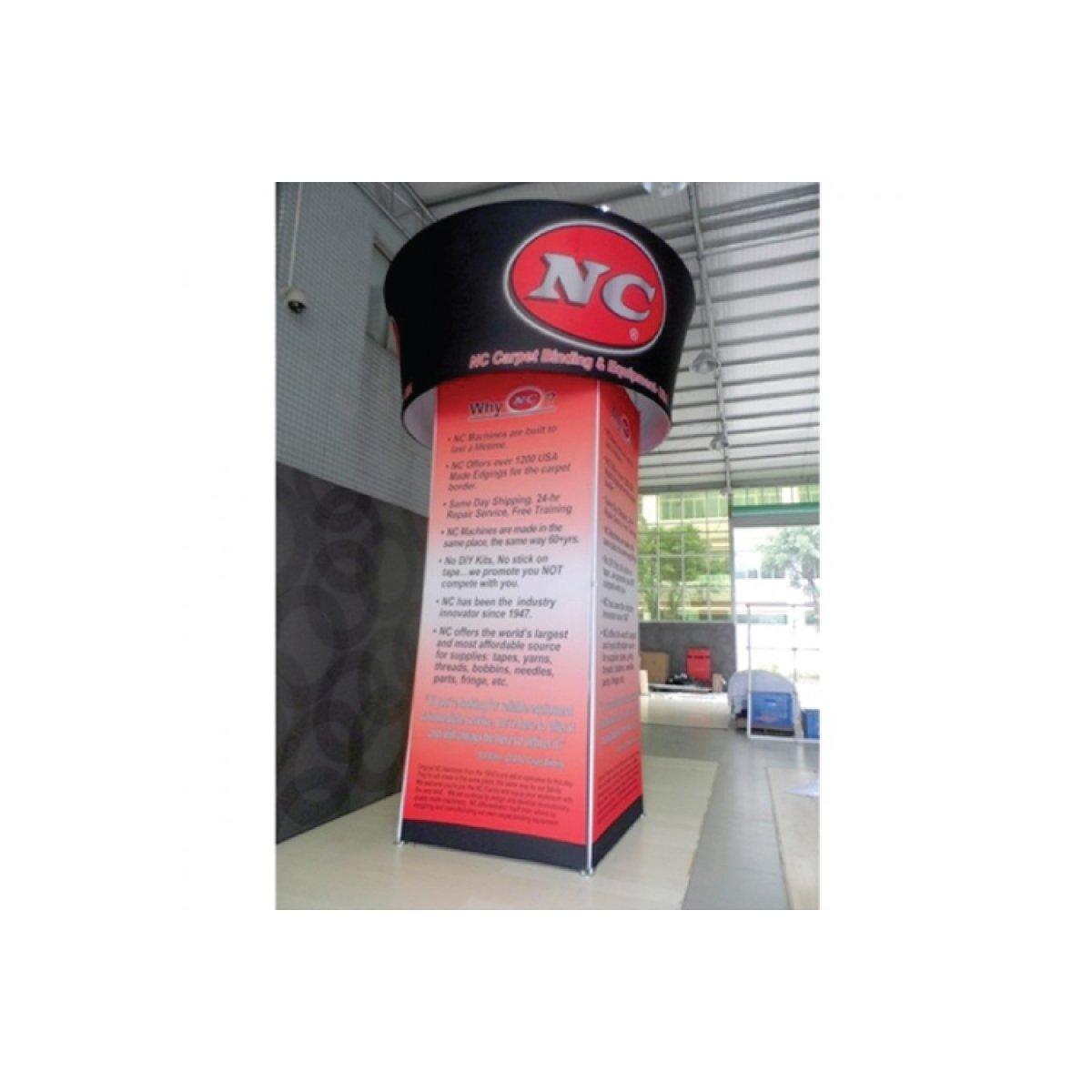 rotating tower trade show display with large NC logo and informational panels for exhibitions
