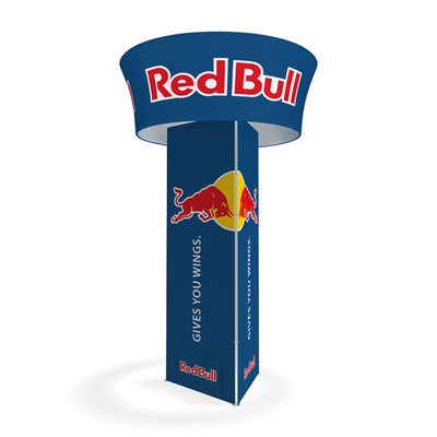 Rotating tower display with Red Bull branding for trade show and exhibition marketing