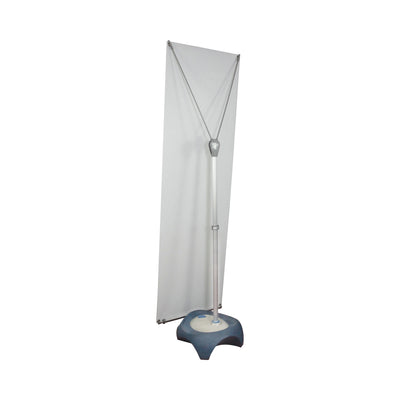 Portable banner stand with frame and base for trade shows and exhibitions display
