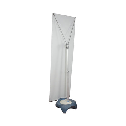 Portable banner stand with frame and base for trade shows and exhibitions display